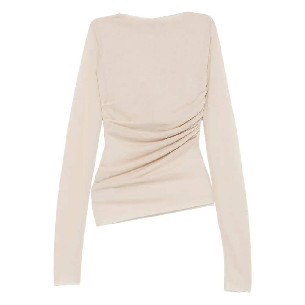 Beige Long Sleeve T-Shirt with Gathered Detail sold by Lord & Taylor product image thumbnail 3
