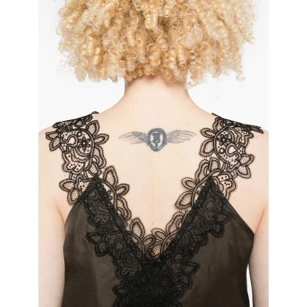 Brown V-Neck Lace Trim Silk Top sold by Lord & Taylor product image thumbnail 4