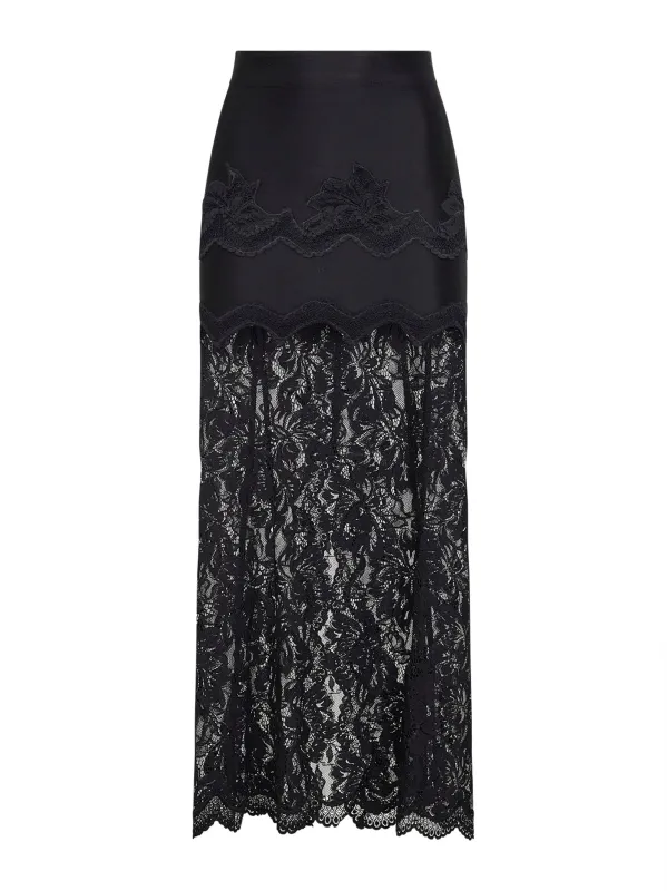 Black Viscose Jersey and Lace Midi Skirt made by Rabanne
