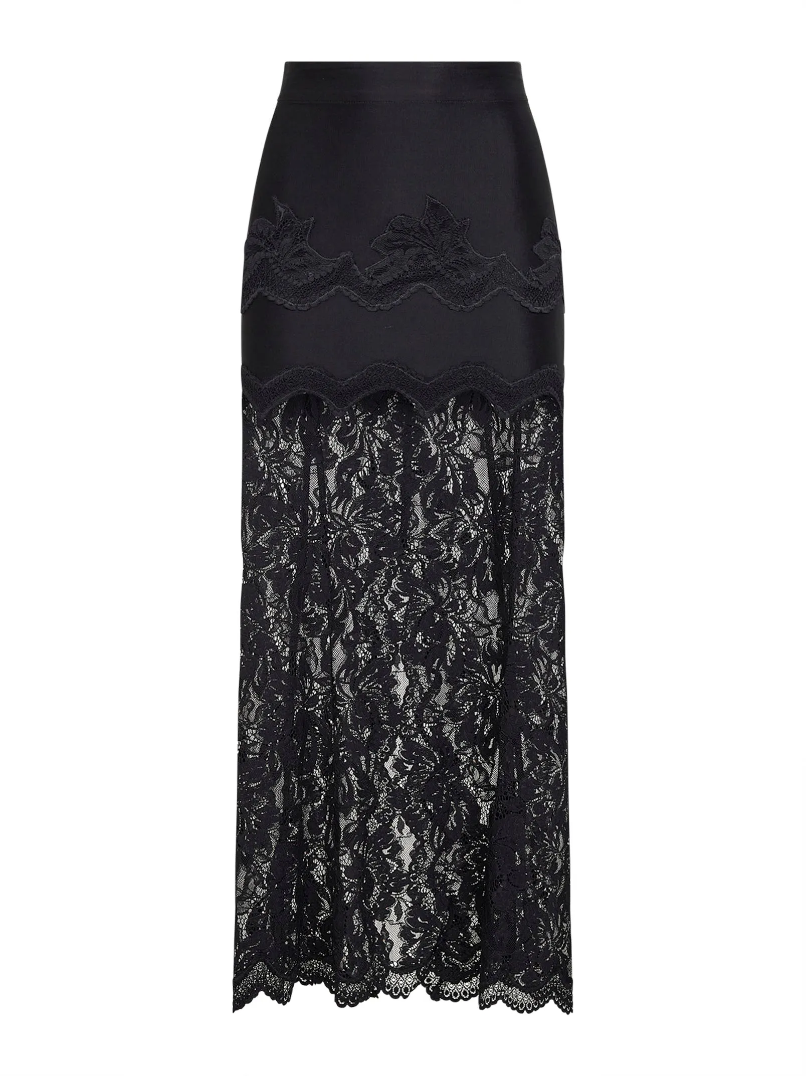 Black Viscose Jersey and Lace Midi Skirt sold by Lord & Taylor