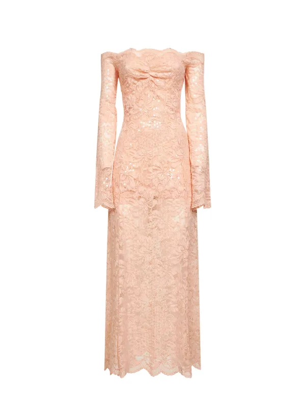Midi Dress Salmon Pink Embroidered Sequins made by Rabanne