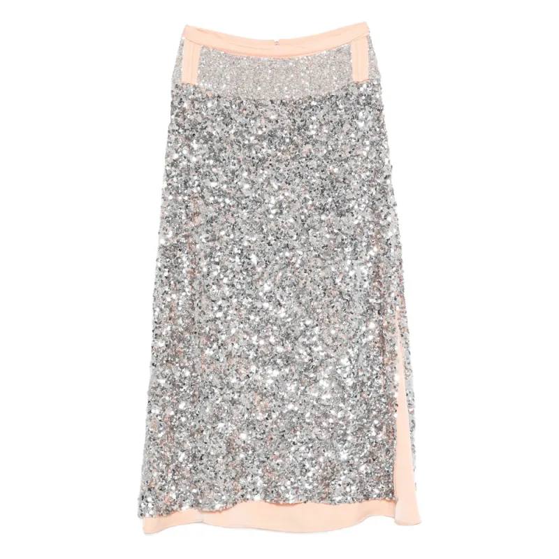 Silver Sequin Embellished Skirt with Side Slit made by Rabanne