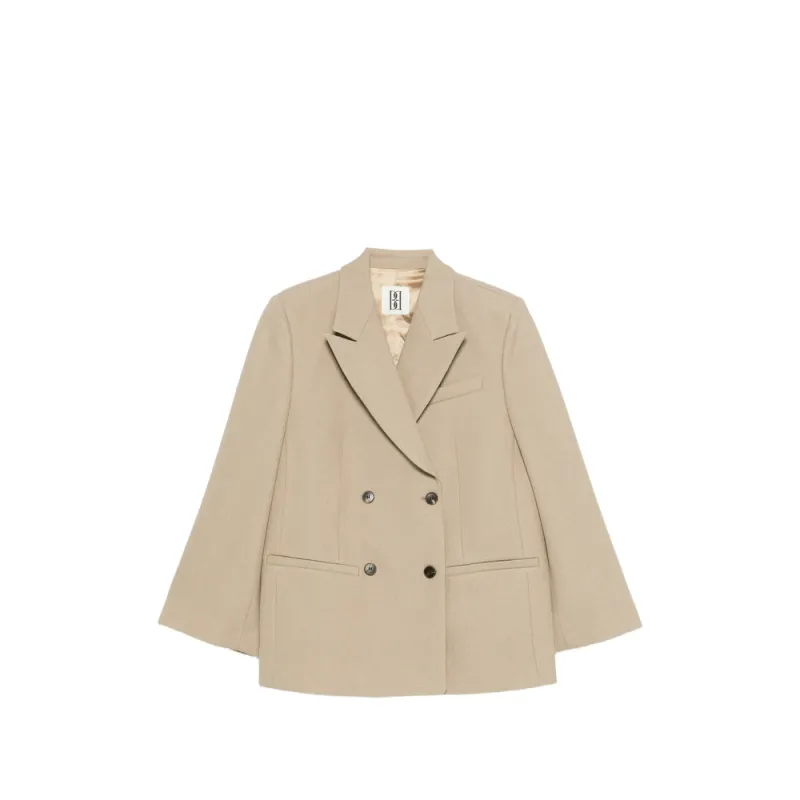 Beige Double-Breasted Jacket with Flap Pockets made by By Malene Birger