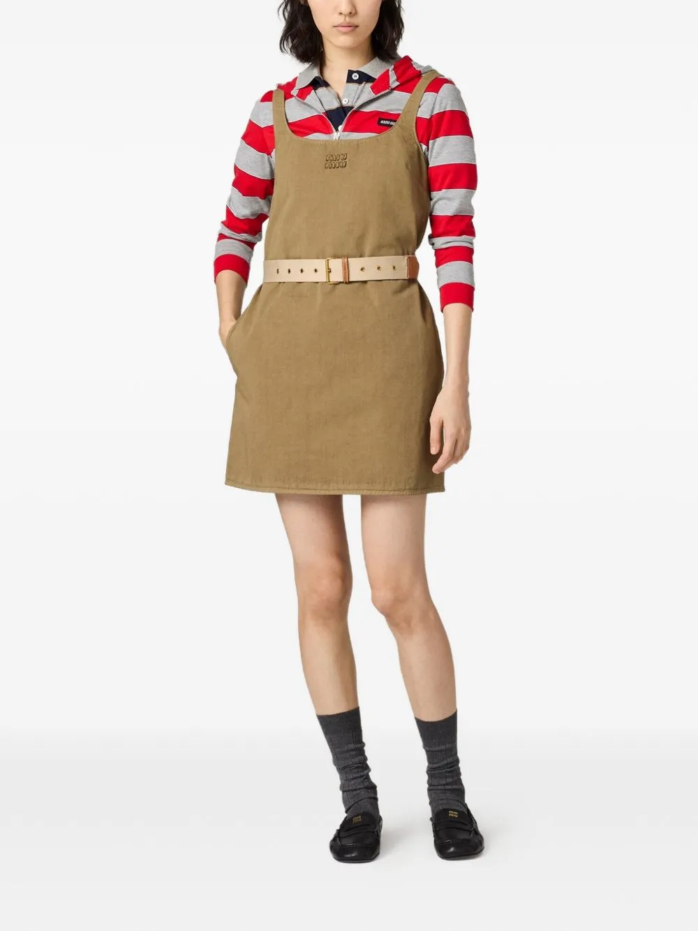 MILITARY GREEN STRAPS DRESS WITH BELT sold by Lord & Taylor
