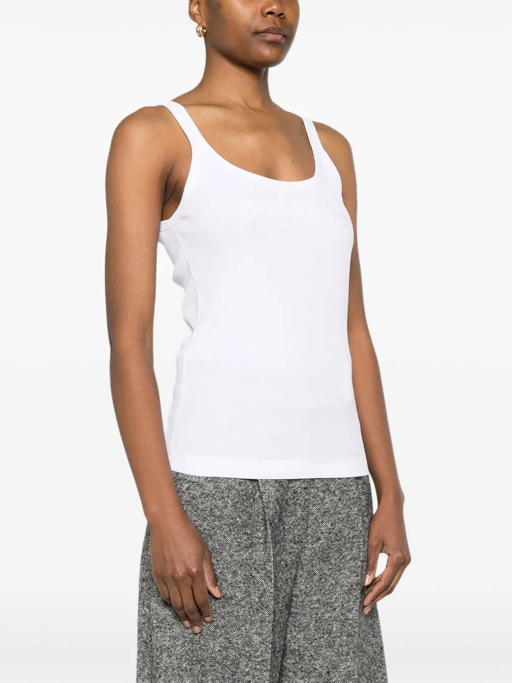 WHITE RIBBED TANK TOP WITH EMBROIDERED LOGO sold by Lord & Taylor product image thumbnail 4