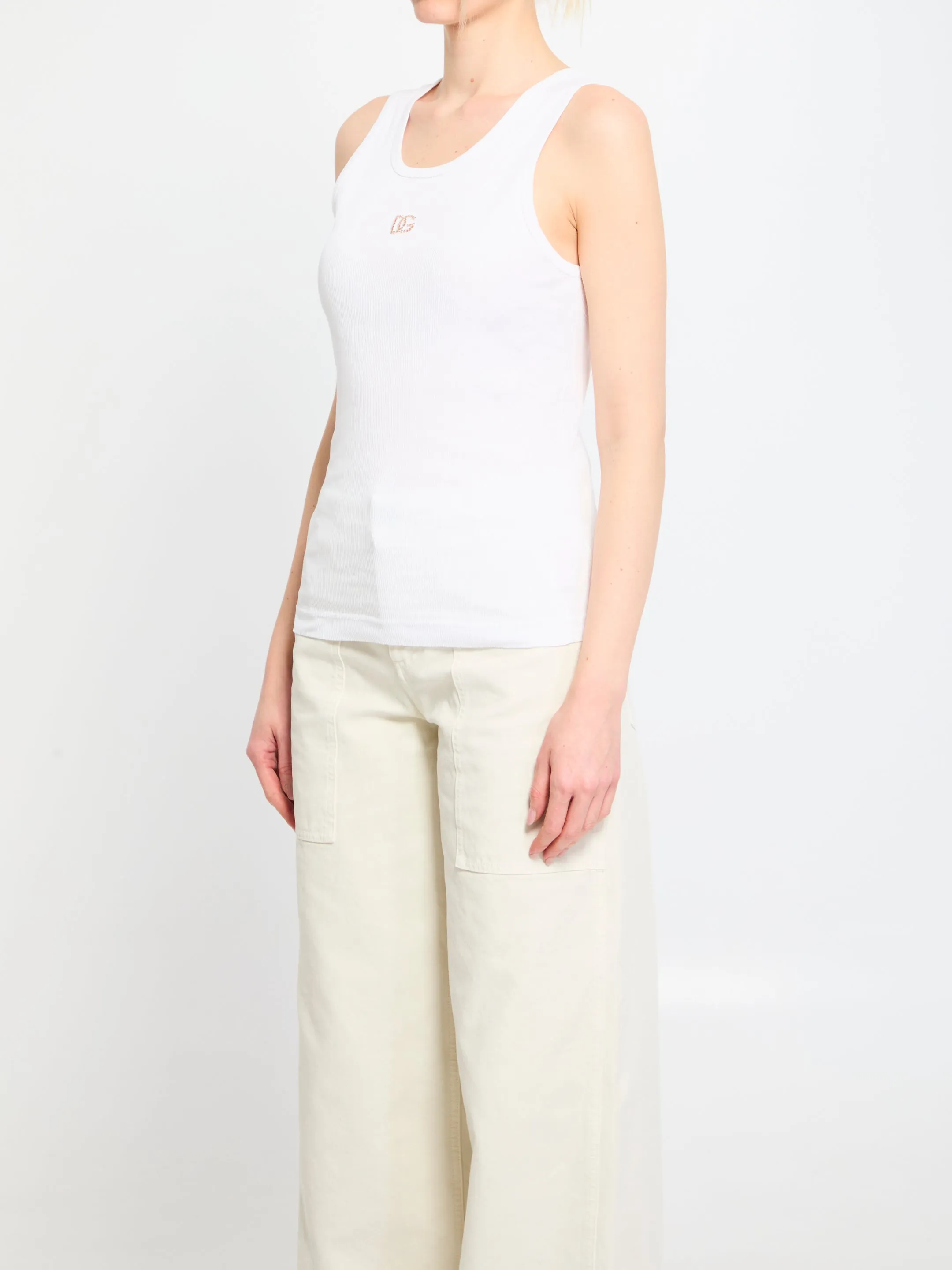 TANK TOP WHITE RIBBON LOGO STRASS sold by Lord & Taylor product image thumbnail 2