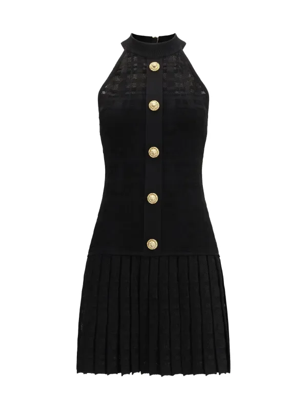 Pleated Mini Dress Black made by Balmain