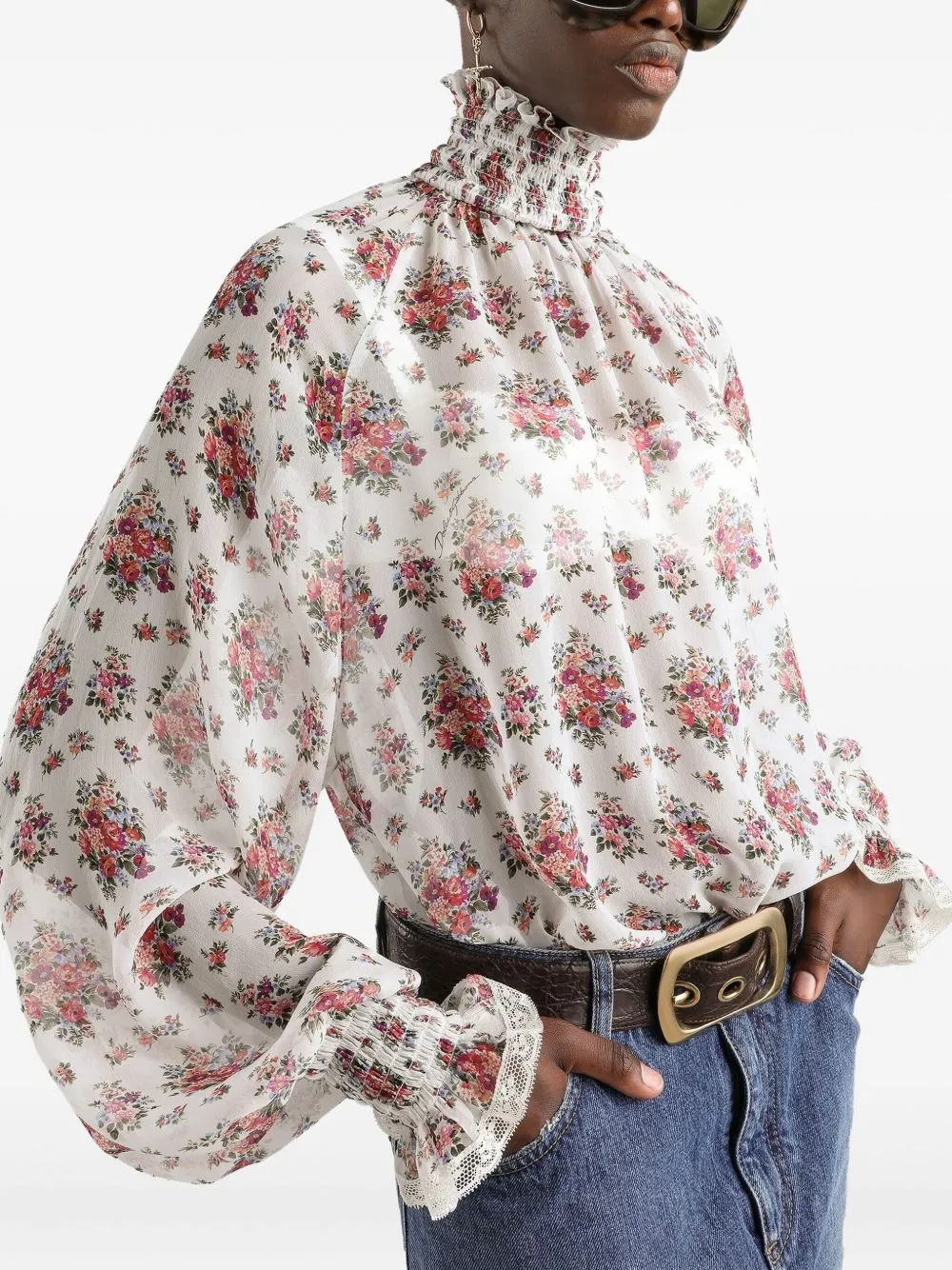 TRANSPARENT WHITE BLOUSE WITH FLOWERS sold by Lord & Taylor product image thumbnail 3