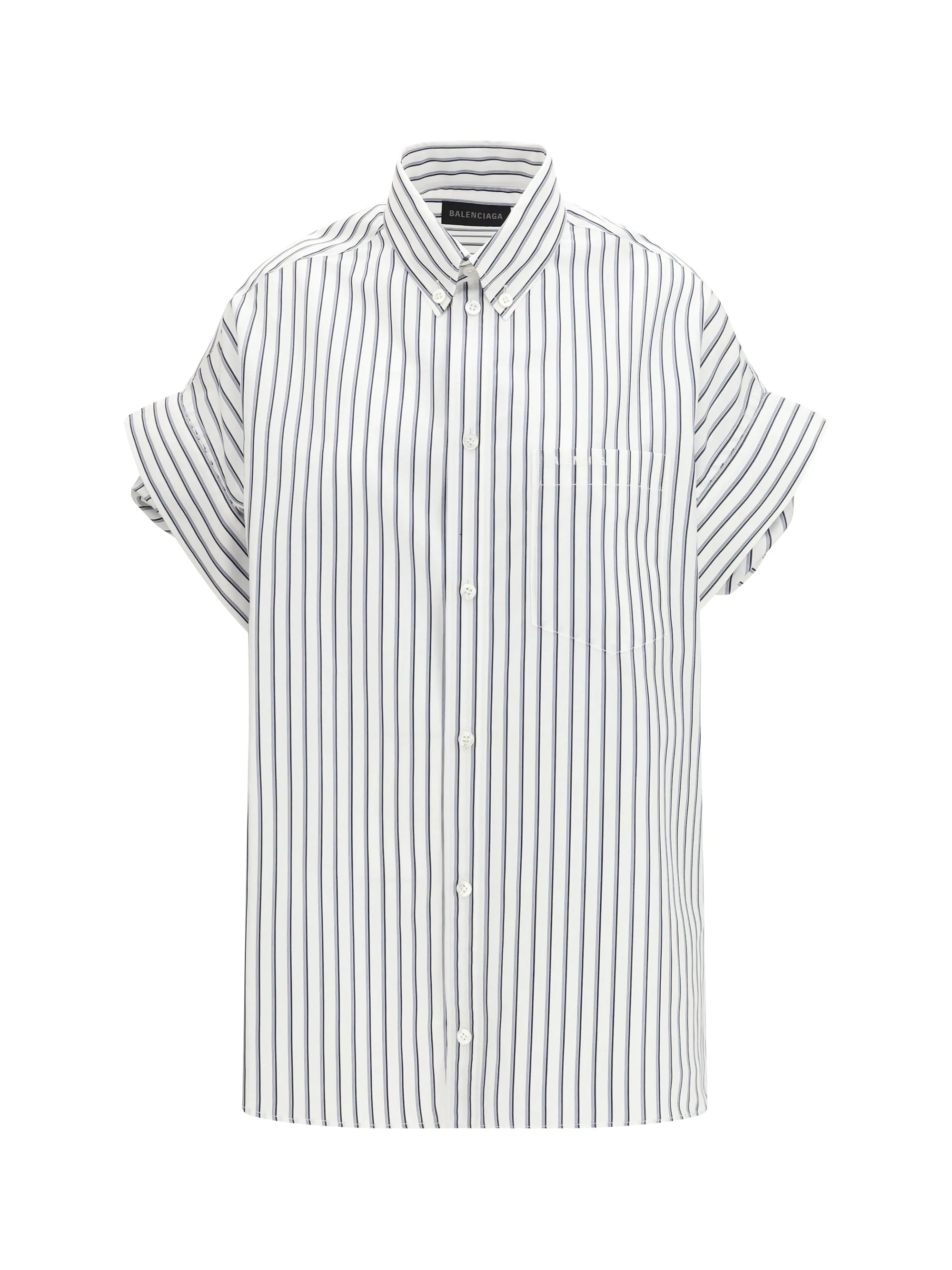 Shirt with Cuffed Sleeves White/Blue sold by Lord & Taylor
