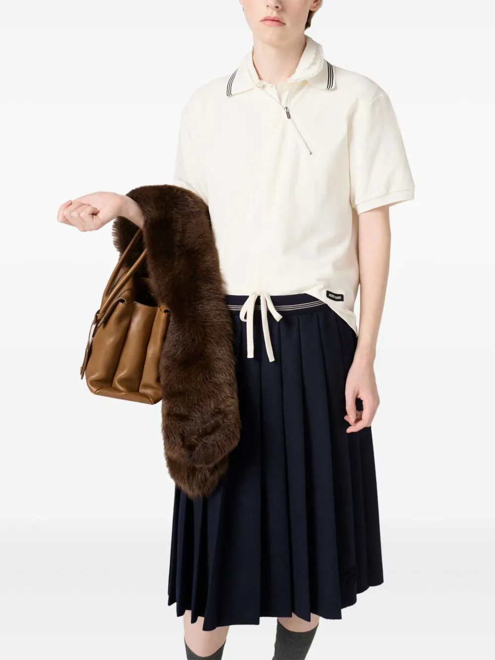 WHITE POLO SHIRT WITH ZIP AND STRIPED COLLAR sold by Lord & Taylor product image thumbnail 5