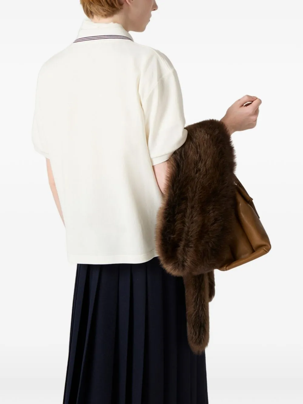 WHITE POLO SHIRT WITH ZIP AND STRIPED COLLAR sold by Lord & Taylor product image thumbnail 2