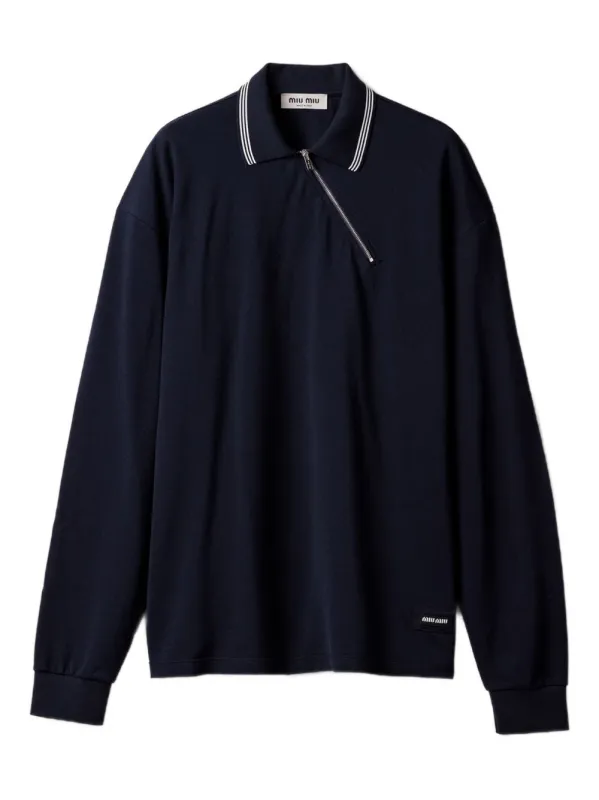 POLO MC NAVY WHITE STRIPED ZIP COLLAR made by Miu Miu