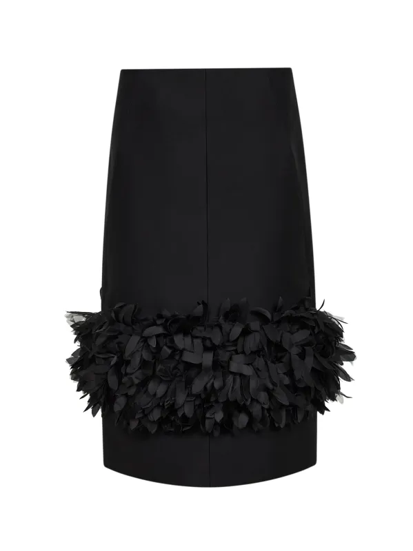 Black Wool and Silk Petal Midi Skirt made by Toteme