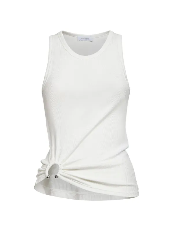 White Ribbed Stretch Cotton Tank Top made by Rabanne