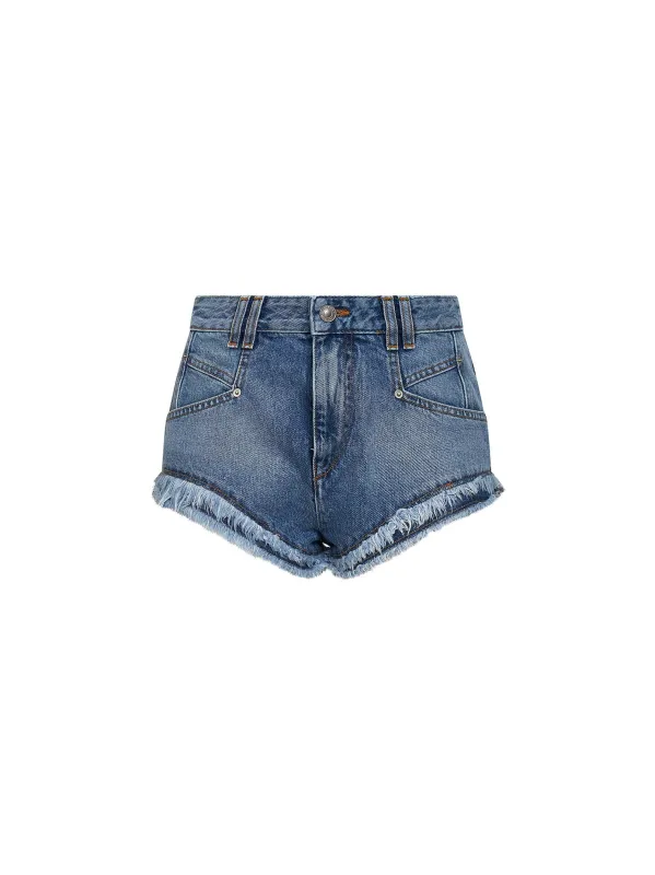 Light Blue Cotton Denim Mini Shorts made by Isabel Marant