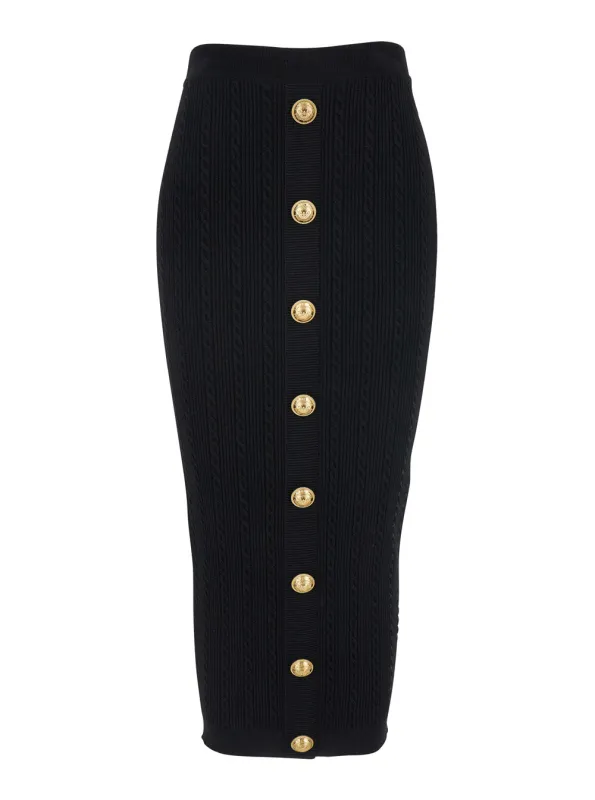 Black Skirt with Logo Buttons and Zip Closure made by Balmain