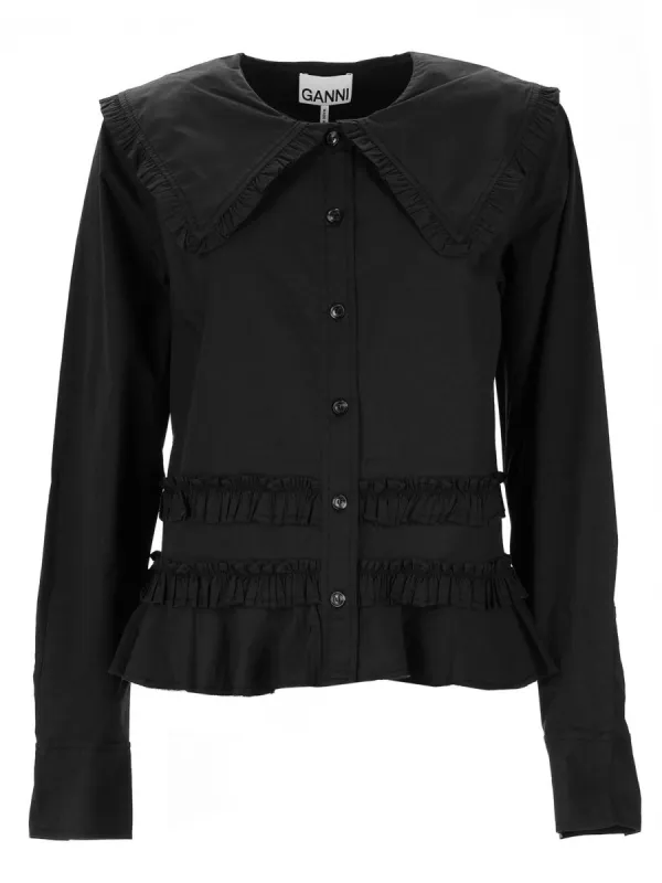 Ruffle Shirt in Black made by Ganni