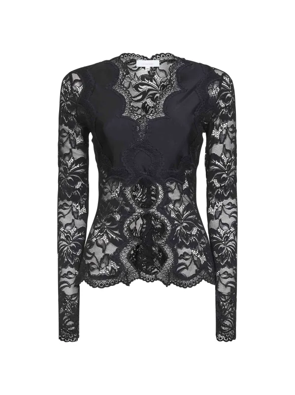 Black Lace and Viscose Jersey Top made by Rabanne