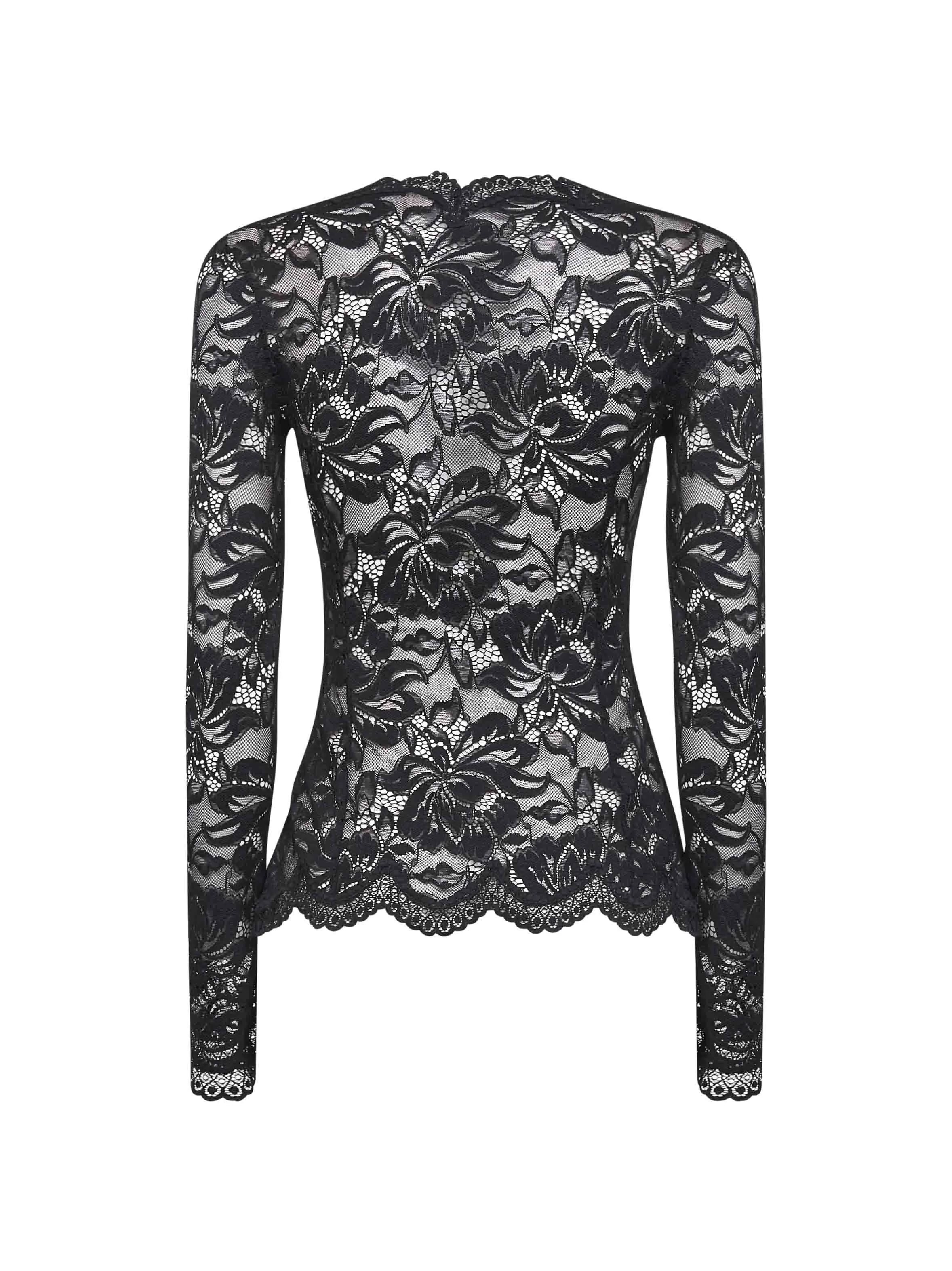 Black Lace and Viscose Jersey Top sold by Lord & Taylor product image thumbnail 2