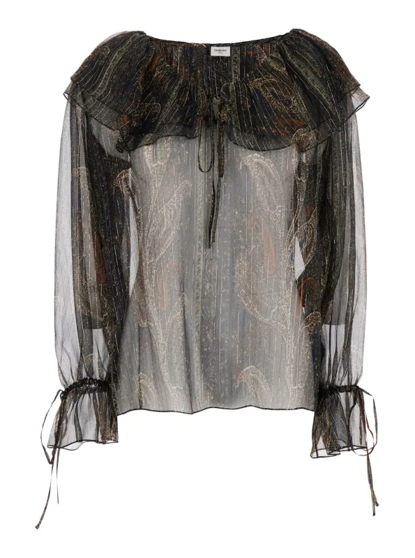 Multicolor Off-Shoulder Blouse with Poet Sleeves made by Yves Saint Laurent