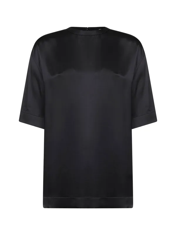 Black Viscose Satin Crewneck T-shirt made by Toteme