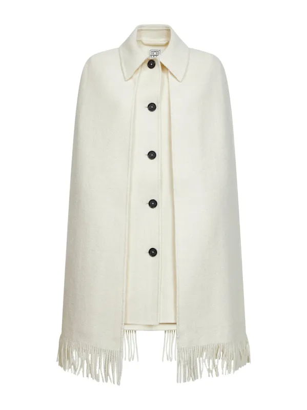 White Bouclé Fringe Cape Coat made by Toteme