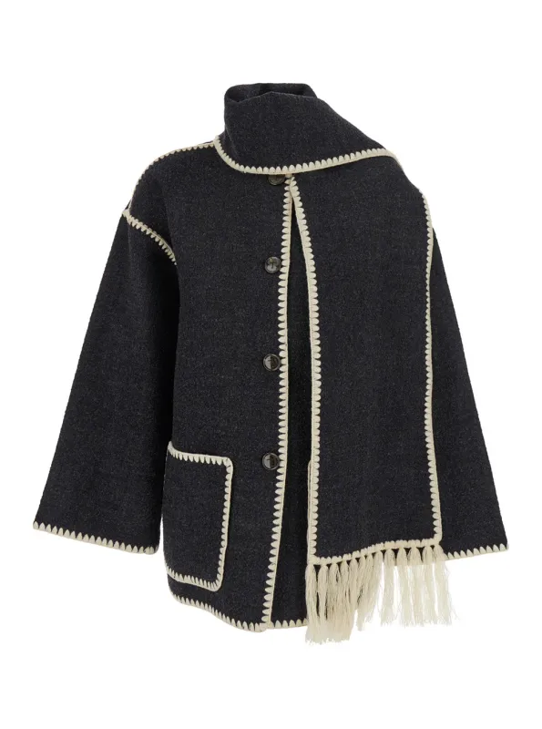 Jacket with Scarf Detail Grey Wool Blend made by Toteme