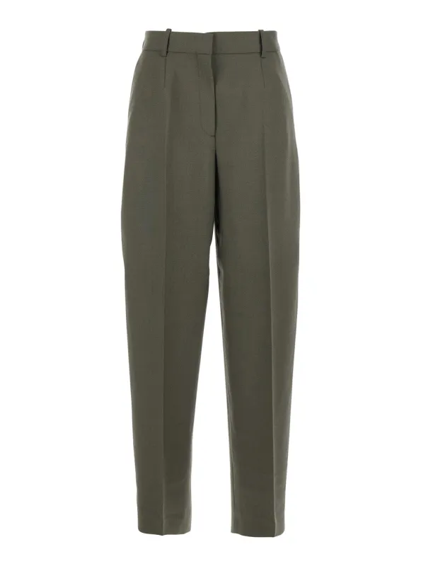 Green Wide Leg Wool Blend Pants made by Toteme