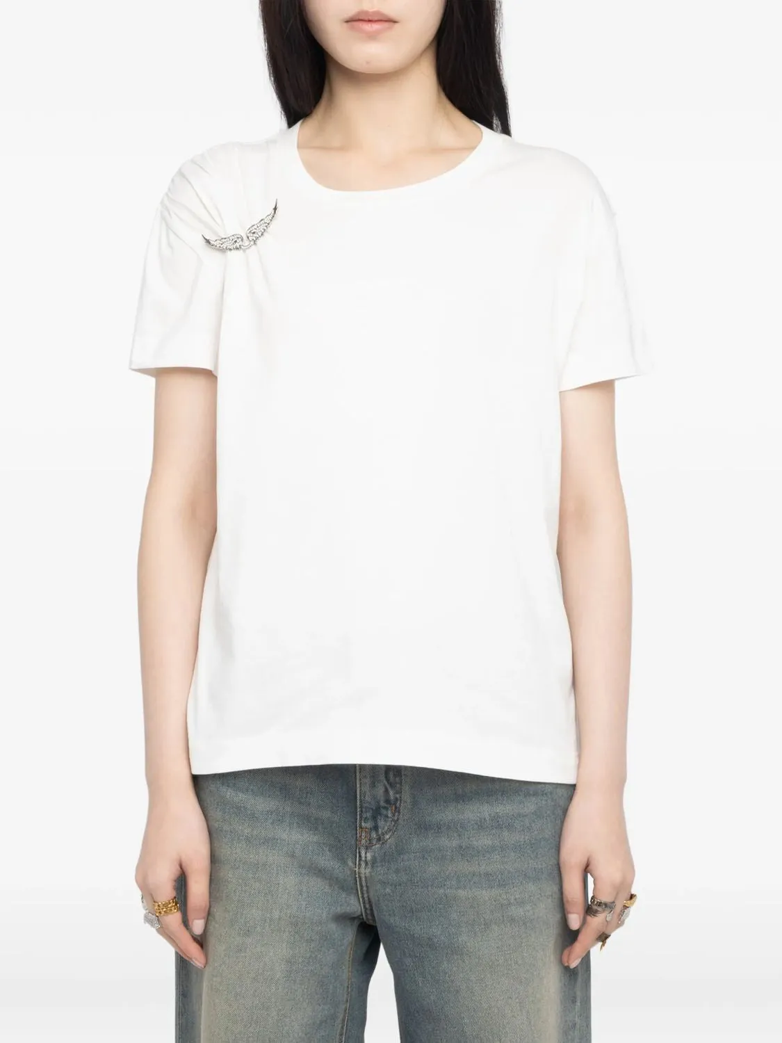 MC SUZAN WHITE T-SHIRT WITH GLITTER LOGO DETAILS sold by Lord & Taylor product image thumbnail 3