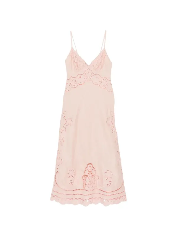 VESTIDO MIDI TIRANTES ROSA TROQUELADO made by FARM Rio