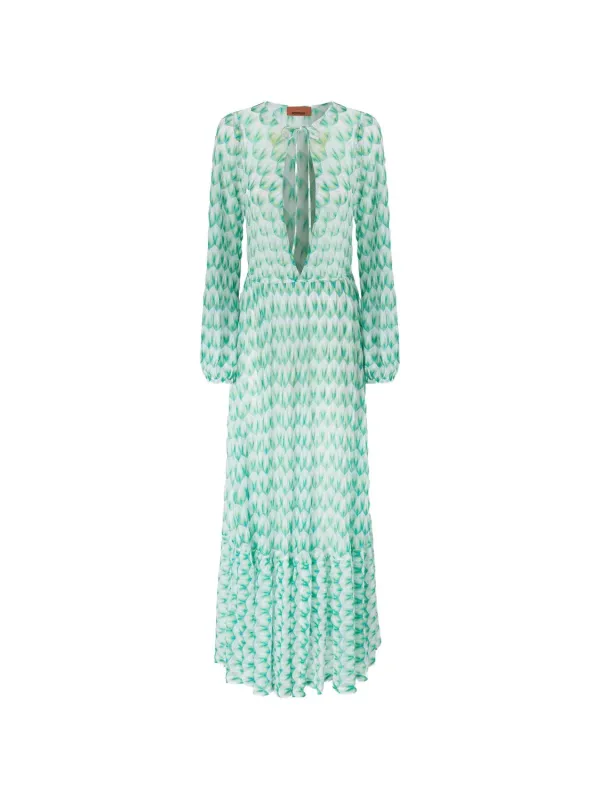 LONG ML DRESS WITH GREEN LEAVES made by Missoni