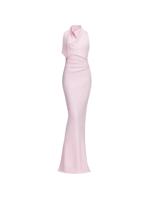 PINK CREPE MAXI DRESS WITH HALTER NECK made by Self-Portrait