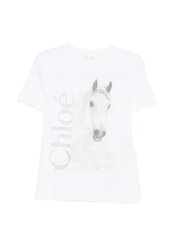 FADED HORSE-PRINT COTTON JERSEY T-SHIRT made by Chloe