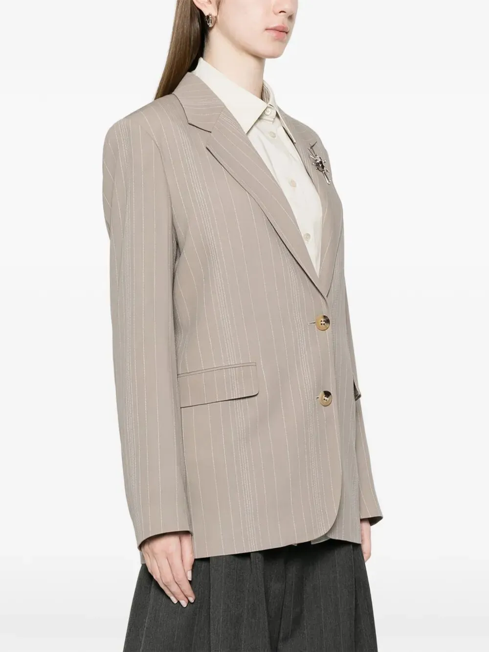PINSTRIPE OVERSIZED WOOL BLEND BLAZER WITH BROCHE sold by Lord & Taylor product image thumbnail 5