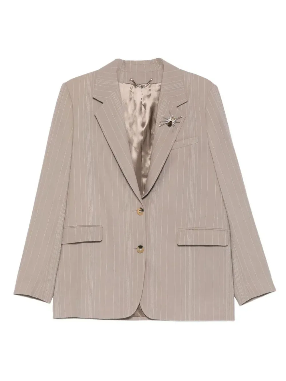 PINSTRIPE OVERSIZED WOOL BLEND BLAZER WITH BROCHE sold by Lord & Taylor