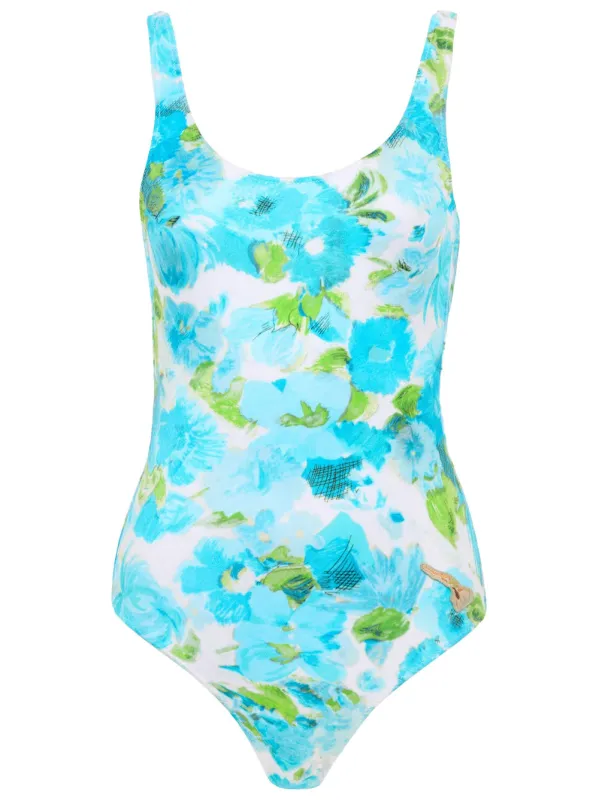 AQUA FLOWER-PRINT ONE-PIECE SWIMSUIT made by Chloe