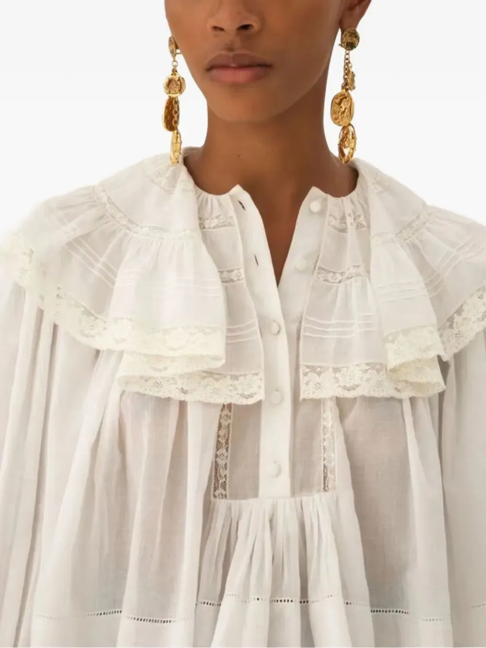 COTTON VOILE AND LACE CROPPED RUFFLE TOP sold by Lord & Taylor product image thumbnail 4