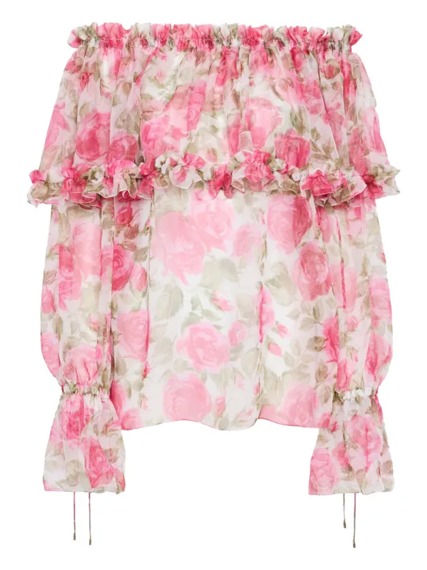 OFF-THE-SHOULDER PUFF-SLEEVE TOP IN SILK MOUSSELINE made by Chloe
