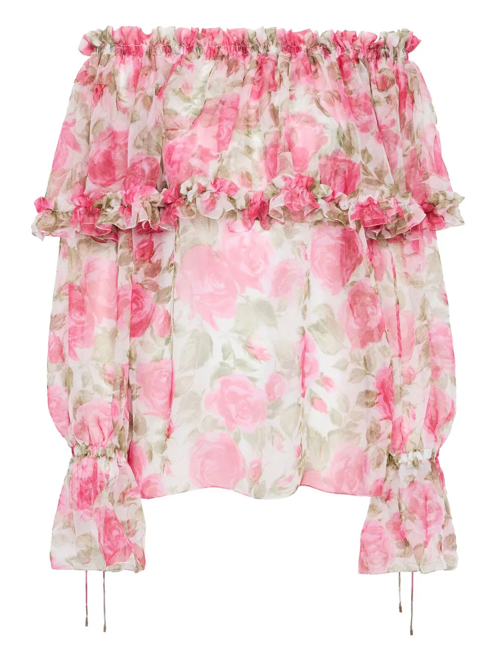 OFF-THE-SHOULDER PUFF-SLEEVE TOP IN SILK MOUSSELINE sold by Lord & Taylor