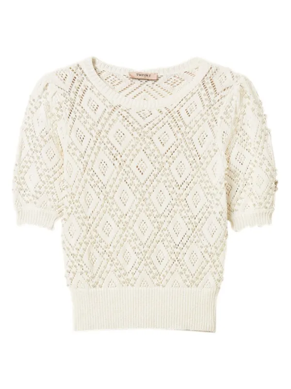 EMBELLISHED SHORT SLEEVE SWEATER made by Lord & Taylor
