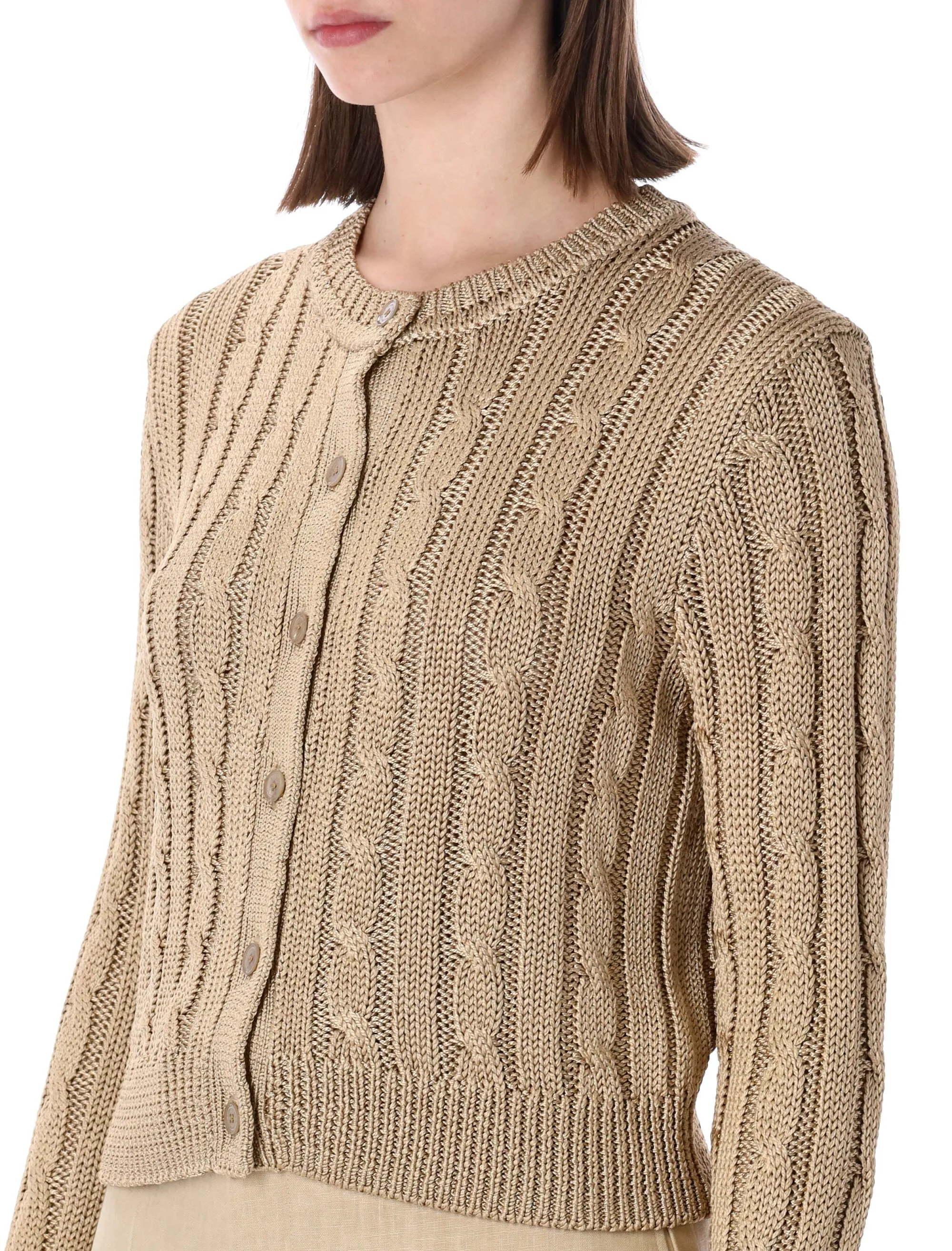 RALPH LAUREN CROPPED CABLE KNIT SILK CARDIGAN sold by Lord & Taylor product image thumbnail 3