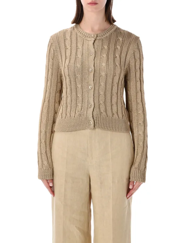 RALPH LAUREN CROPPED CABLE KNIT SILK CARDIGAN made by Ralph Lauren