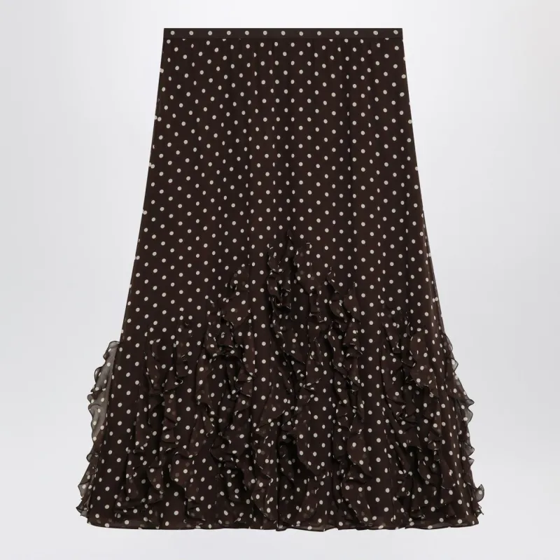 BROWN SILK SKIRT WITH PLUSDEPOIS MOTIF made by Valentino Garavani