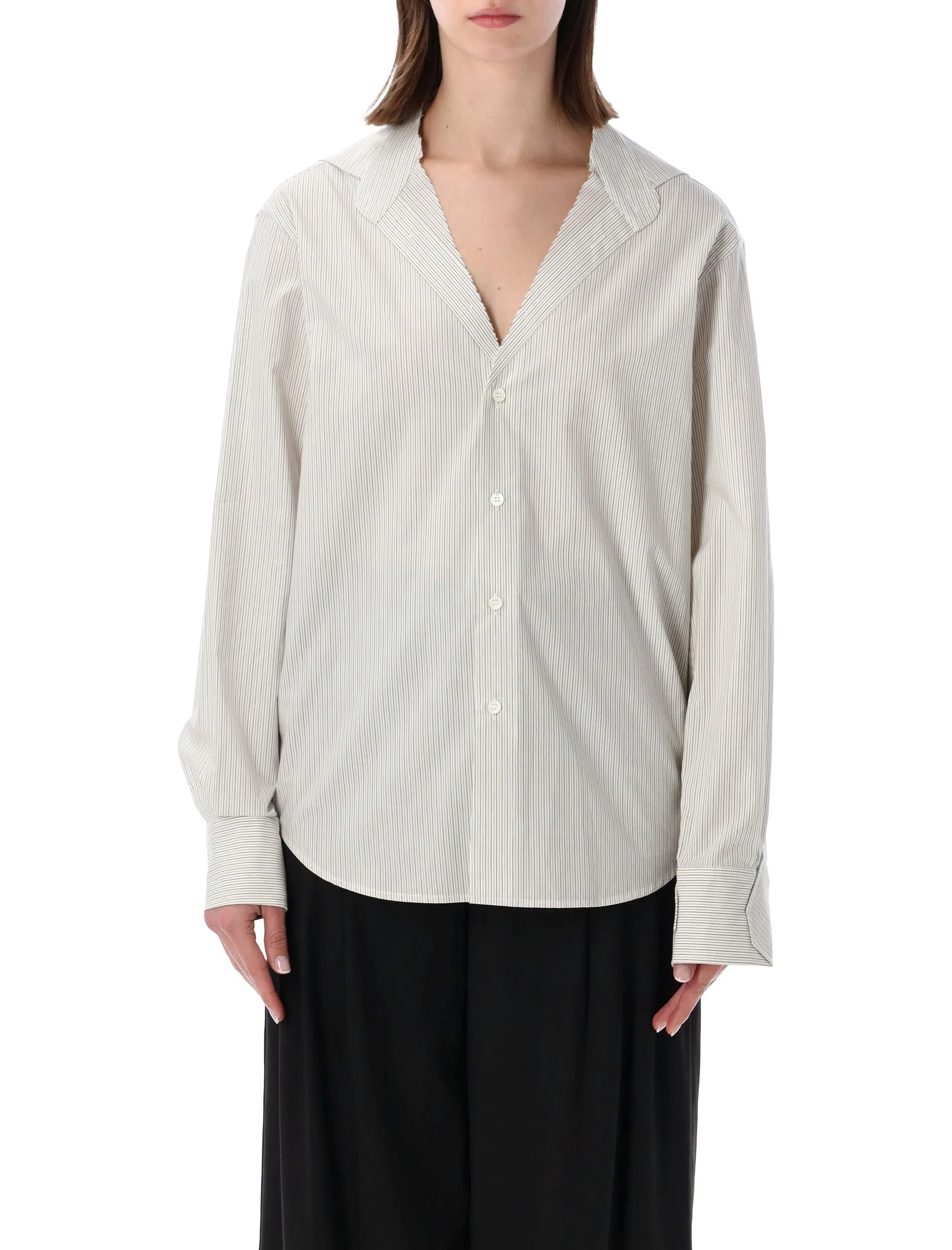 MM6 MAISON MARGIELA STRIPED COLLARLESS COTTON SHIRT sold by Lord & Taylor