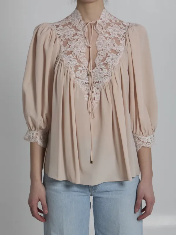 SILK BLOUSE WITH LACE DETAILS made by Chloe