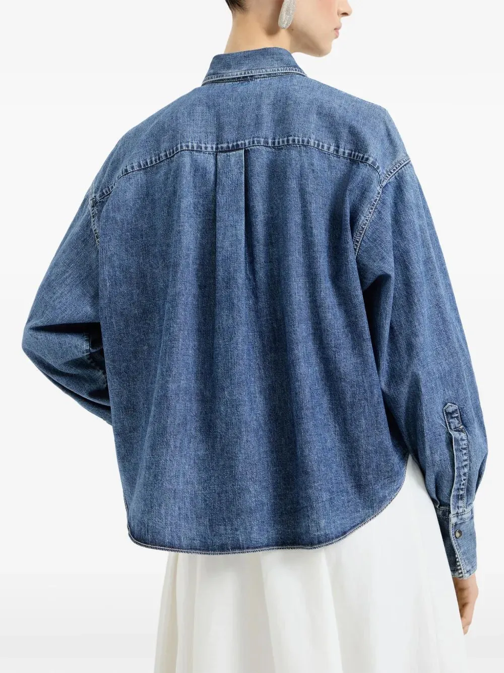 CROPPED DENIM SHIRT WITH PATCH POCKETS sold by Lord & Taylor product image thumbnail 3