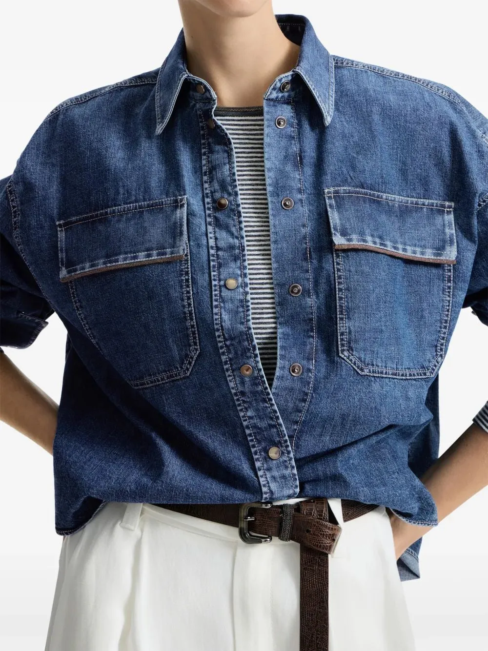 CROPPED DENIM SHIRT WITH PATCH POCKETS sold by Lord & Taylor product image thumbnail 4