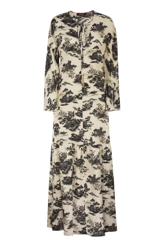 MSEALGA - LONG PRINTED SILK DRESS WITH JEWELLED DRAWSTRING made by MaxMara