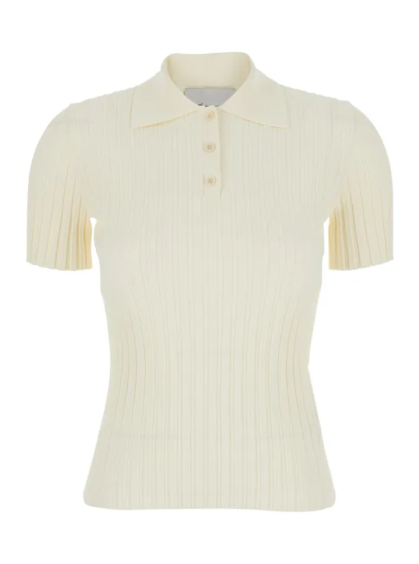 Polo Shirt White Viscose Blend made by Ami