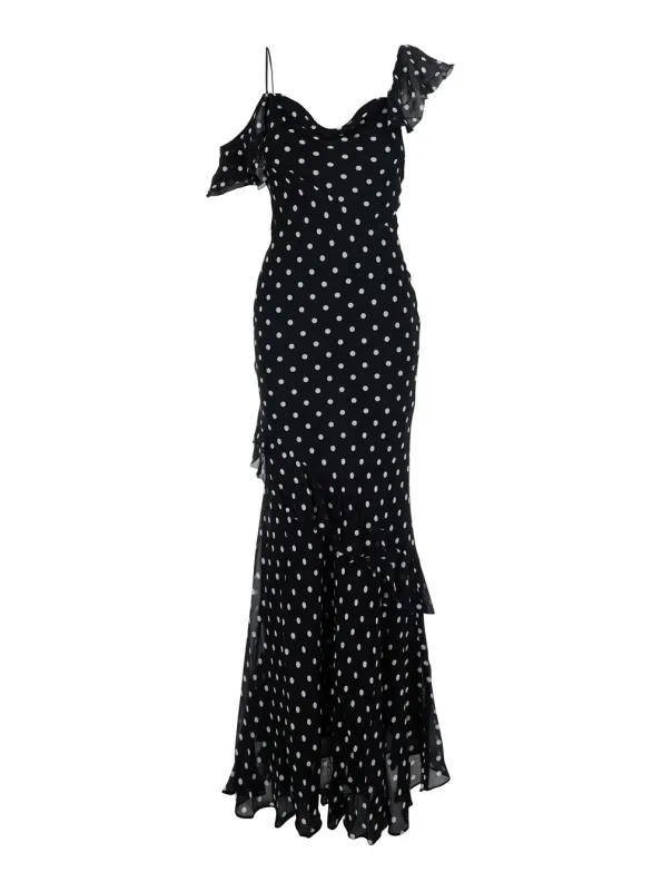 Long Dress Black Polka Dot Georgette made by Self-Portrait